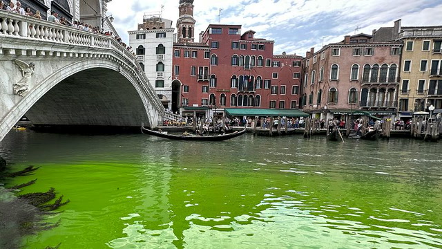 Mystery over Venice canal waters going green